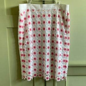 J Crew Crochet white and pink flower pencil skirt